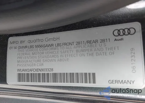 2014 Audi Rs 7 4.0T Prestige из США, поврежденный, VIN WUAW2AFCXEN903328